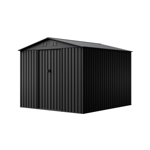 Domek narzędziowy metalowy NORDVIC Magni 283x313 cm + przesuwne Drzwi 182 cm, Ocynkowany, Dwuspadowy Dach, Wentylacja, Cold Grey
